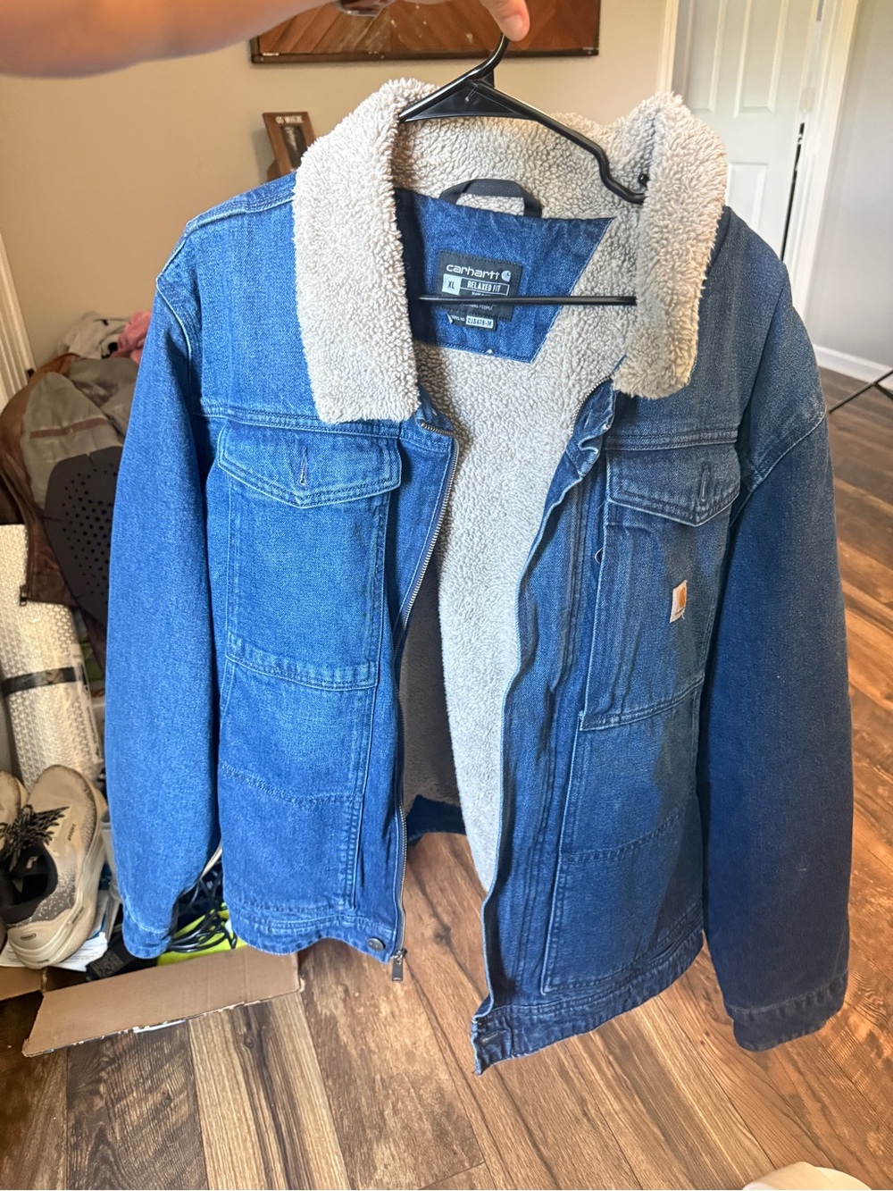 Carhartt Blue Denim Jacket with Cream Sherpa Lining